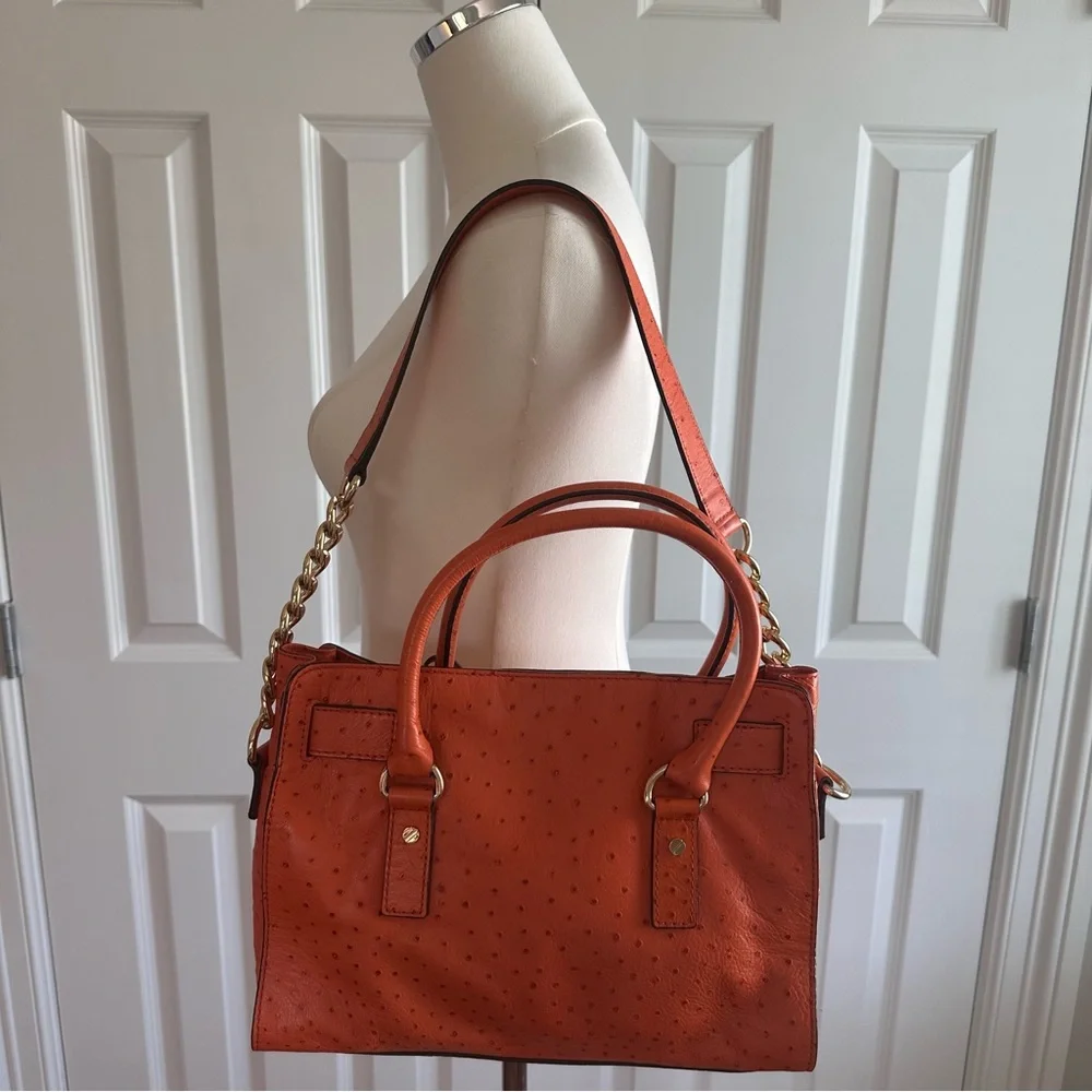 NWOT Michael Kors Orange Ostrage Embossed Leather Shoulder Bag with Gold Accents